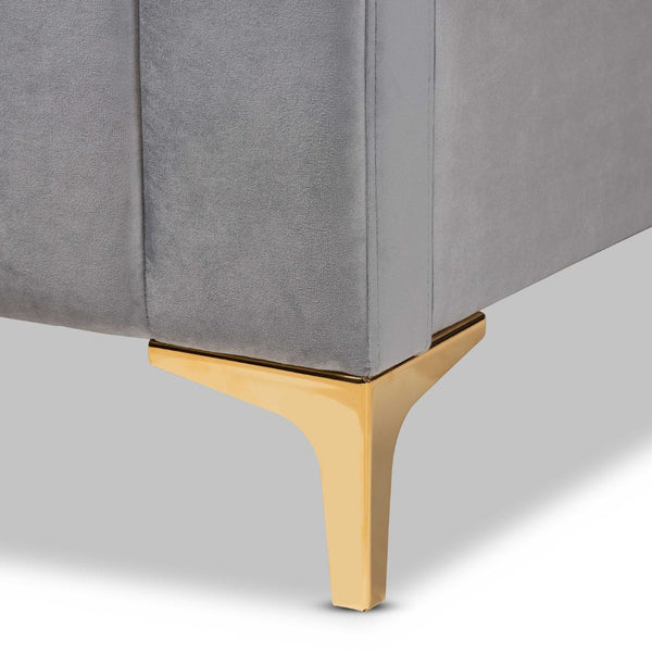 Baxton Studio Baxton Studio Nami Luxe Velvet Upholstered Queen Platform Bed with Gold Metal Legs for Glam Decor Grey CF0374-Light Grey-Queen
