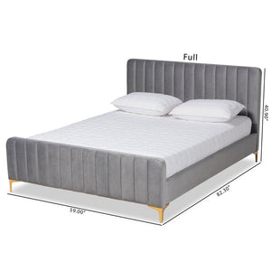 Baxton Studio Baxton Studio Nami Luxe Velvet Upholstered Queen Platform Bed with Gold Metal Legs for Glam Decor Grey CF0374-Light Grey-Queen