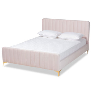 Baxton Studio Baxton Studio Nami Luxe Velvet Upholstered Queen Platform Bed with Gold Metal Legs for Glam Decor Pink CF0374-Light Pink-Queen