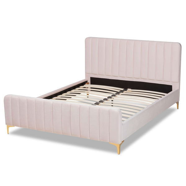 Baxton Studio Baxton Studio Nami Luxe Velvet Upholstered Queen Platform Bed with Gold Metal Legs for Glam Decor Pink CF0374-Light Pink-Queen