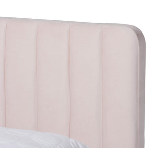 Baxton Studio Baxton Studio Nami Glam Light Pink Velvet Platform Bed with Gold Legs - Chic Full Size Design CF0374-Light Pink-Full