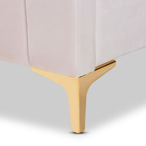 Baxton Studio Baxton Studio Nami Luxe Velvet Upholstered Queen Platform Bed with Gold Metal Legs for Glam Decor Pink CF0374-Light Pink-Queen