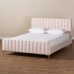Baxton Studio Baxton Studio Nami Luxe Velvet Upholstered Queen Platform Bed with Gold Metal Legs for Glam Decor Pink CF0374-Light Pink-Queen