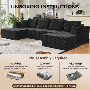 English Elm Modular U-shaped Sectional with Memory Foam Chenille Deep Seat Cloud Lounge Sofa Black W5638S00001