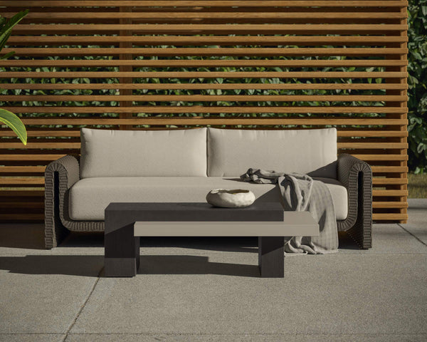 Sunpan Tibi Outdoor Curved Wicker Sofa with Boucle Cushions for Patio and Sunroom 111862V