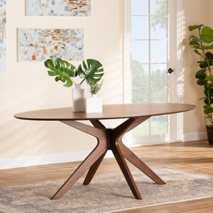 Baxton Studio Baxton Studio Mid-Century Oval Dining Table in Walnut Brown - Elegant & Durable Seating for 6 Monte-Walnut-Oval-DT