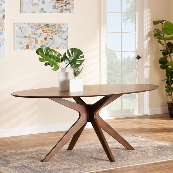 Baxton Studio Baxton Studio Mid-Century Oval Dining Table in Walnut Brown - Elegant & Durable Seating for 6 Monte-Walnut-Oval-DT