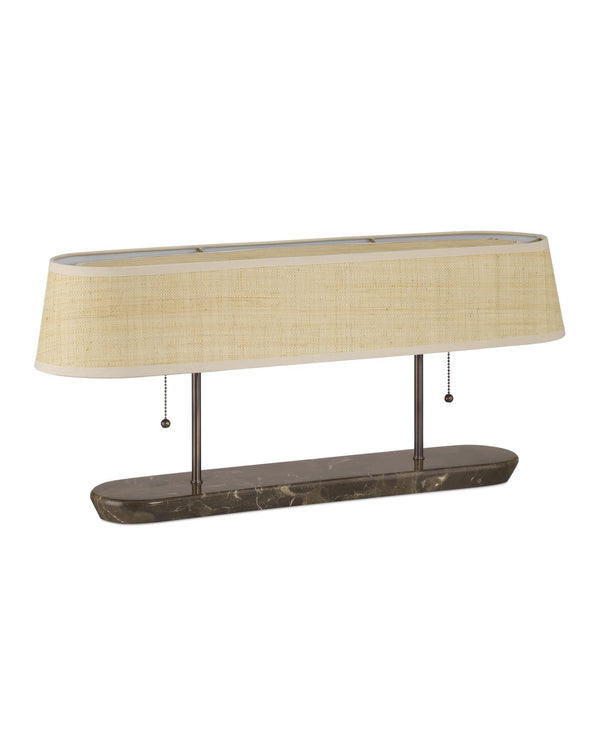 Currey & Company Museum Desk Lamp - Mid-century Modern Design With Marble Base, Rattan Shade & Dark Bronze Finish Black Marble ,Metal 6000-1017-currey-company