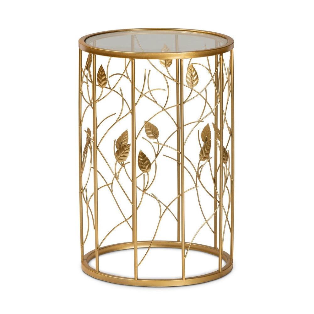 Baxton Studio Baxton Studio Anaya Modern Glam Leaf Accent End Table - Brushed Gold Metal & Glass, Small Space Charm JY20A251-Gold-ET