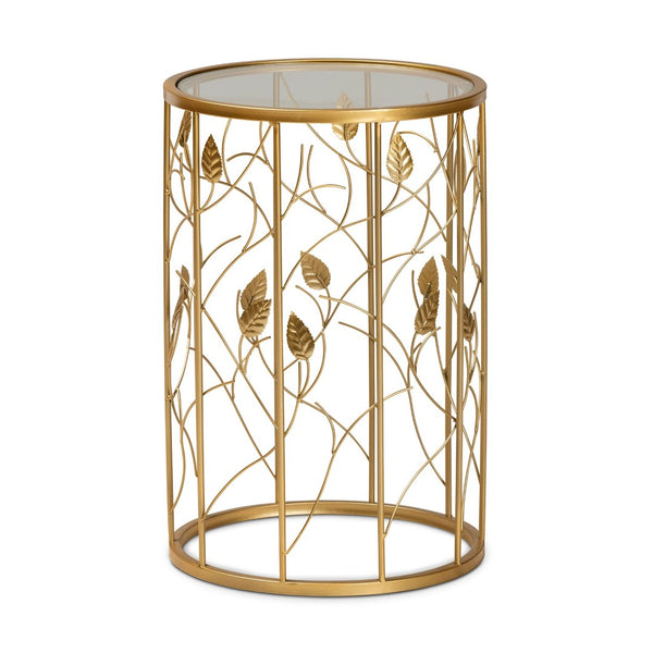 Baxton Studio Baxton Studio Anaya Modern Glam Leaf Accent End Table - Brushed Gold Metal & Glass, Small Space Charm JY20A251-Gold-ET