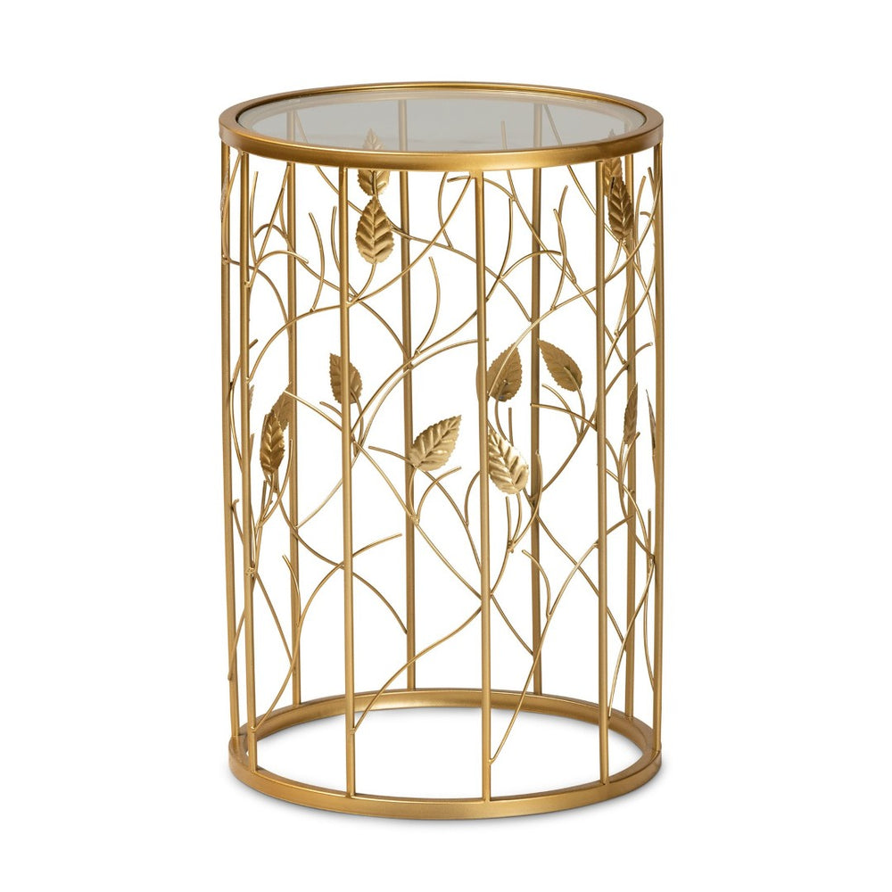 Baxton Studio Baxton Studio Anaya Modern Glam Leaf Accent End Table - Brushed Gold Metal & Glass, Small Space Charm JY20A251-Gold-ET