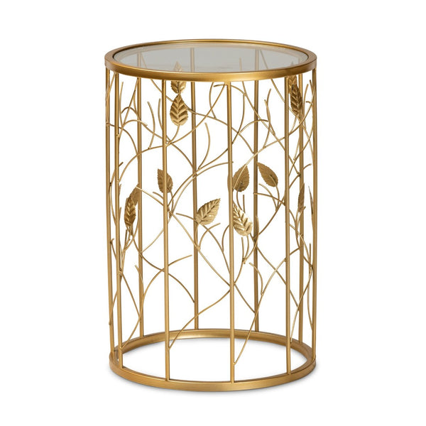 Baxton Studio Baxton Studio Anaya Modern Glam Leaf Accent End Table - Brushed Gold Metal & Glass, Small Space Charm JY20A251-Gold-ET