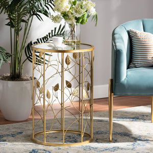 Baxton Studio Baxton Studio Anaya Modern Glam Leaf Accent End Table - Brushed Gold Metal & Glass, Small Space Charm JY20A251-Gold-ET
