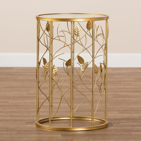 Baxton Studio Baxton Studio Anaya Modern Glam Leaf Accent End Table - Brushed Gold Metal & Glass, Small Space Charm JY20A251-Gold-ET