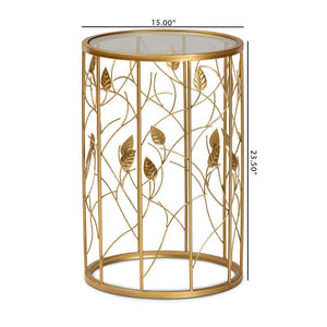 Baxton Studio Baxton Studio Anaya Modern Glam Leaf Accent End Table - Brushed Gold Metal & Glass, Small Space Charm JY20A251-Gold-ET
