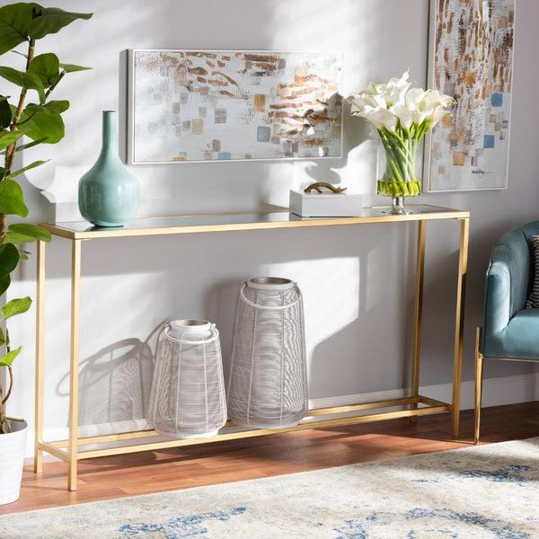 Baxton Studio Baxton Studio Alessa Glam Gold Metal Mirrored Glass Console Table - Modern Elegance for Any Space JY20A254-Gold-Console