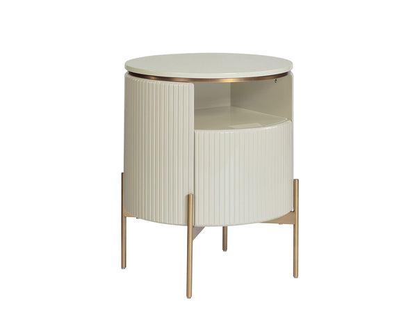 Sunpan Paloma Sculptural Wood End Table with Reeded Detail and High Gloss Lacquer Finish 111922