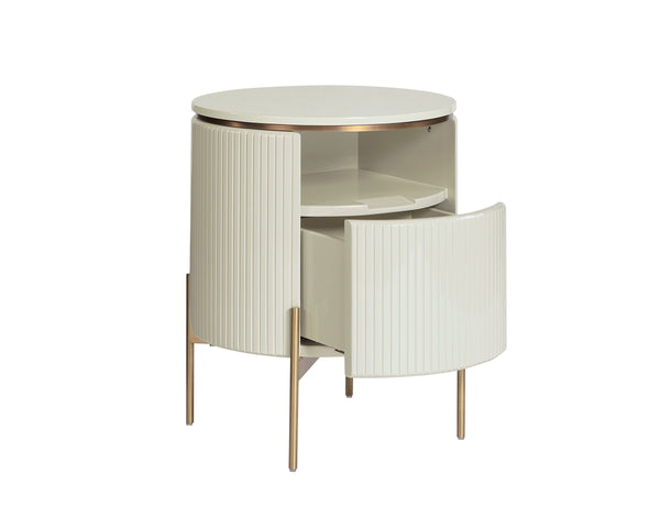 Sunpan Paloma Sculptural Wood End Table with Reeded Detail and High Gloss Lacquer Finish 111922