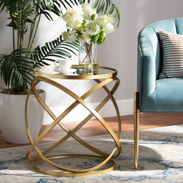Baxton Studio Baxton Studio Desma Glam Gold Metal End Table with Mirrored Top - Chic, Compact Luxury Decor Piece JY20A260-Gold-ET