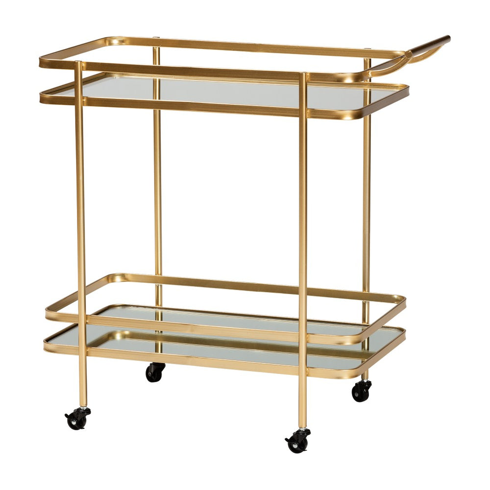 Baxton Studio Baxton Modern Glam Mobile Wine Bar Cart in Brushed Gold & Mirrored Glass - Stylish & Functional! JY20A263-Gold-Cart