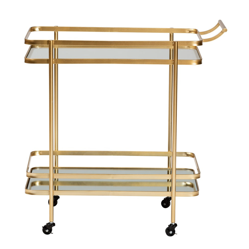 Baxton Studio Baxton Modern Glam Mobile Wine Bar Cart in Brushed Gold & Mirrored Glass - Stylish & Functional! JY20A263-Gold-Cart