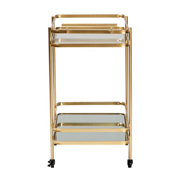 Baxton Studio Baxton Modern Glam Mobile Wine Bar Cart in Brushed Gold & Mirrored Glass - Stylish & Functional! JY20A263-Gold-Cart