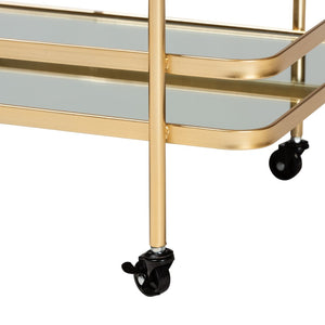 Baxton Studio Baxton Modern Glam Mobile Wine Bar Cart in Brushed Gold & Mirrored Glass - Stylish & Functional! JY20A263-Gold-Cart
