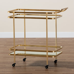 Baxton Studio Baxton Modern Glam Mobile Wine Bar Cart in Brushed Gold & Mirrored Glass - Stylish & Functional! JY20A263-Gold-Cart