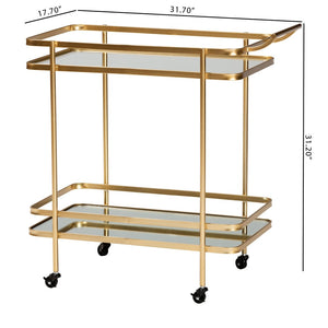 Baxton Studio Baxton Modern Glam Mobile Wine Bar Cart in Brushed Gold & Mirrored Glass - Stylish & Functional! JY20A263-Gold-Cart