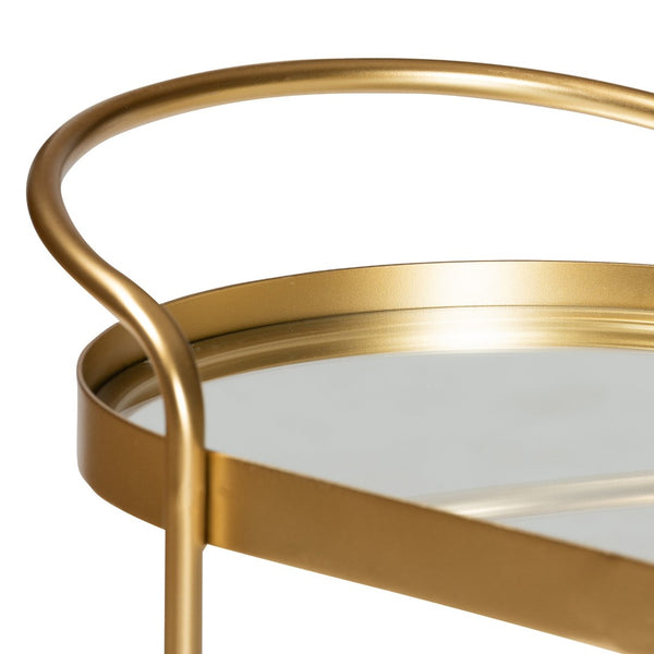 Baxton Studio Baxton Studio Kamal 2-Tier Mobile Wine Bar Cart - Glam Gold Frame & Glass Shelves for Chic Entertaining JY20A268-Gold-Cart