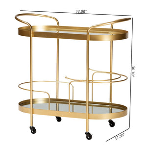 Baxton Studio Baxton Studio Kamal 2-Tier Mobile Wine Bar Cart - Glam Gold Frame & Glass Shelves for Chic Entertaining JY20A268-Gold-Cart