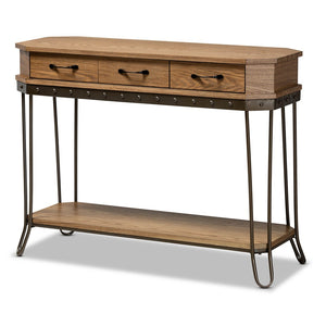 Baxton Studio Baxton Studio Vintage Industrial 3-Drawer Console Table in Oak Brown & Black Metal for Entryway Style JY20A066-Oak-Console