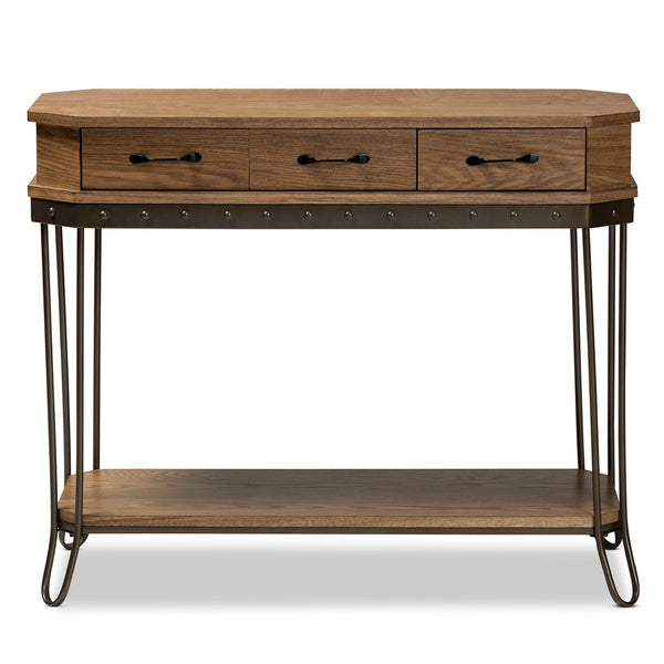 Baxton Studio Baxton Studio Vintage Industrial 3-Drawer Console Table in Oak Brown & Black Metal for Entryway Style JY20A066-Oak-Console