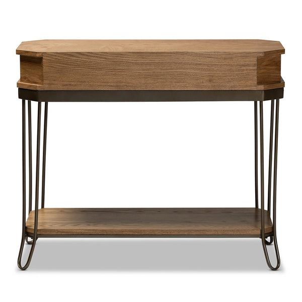 Baxton Studio Baxton Studio Vintage Industrial 3-Drawer Console Table in Oak Brown & Black Metal for Entryway Style JY20A066-Oak-Console