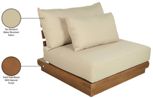 Meridian Furniture Mirella Teak Modular Armless Patio Chair with Plush Water Resistant Cushions for Outdoor Seating Tan 111Tan-Armless