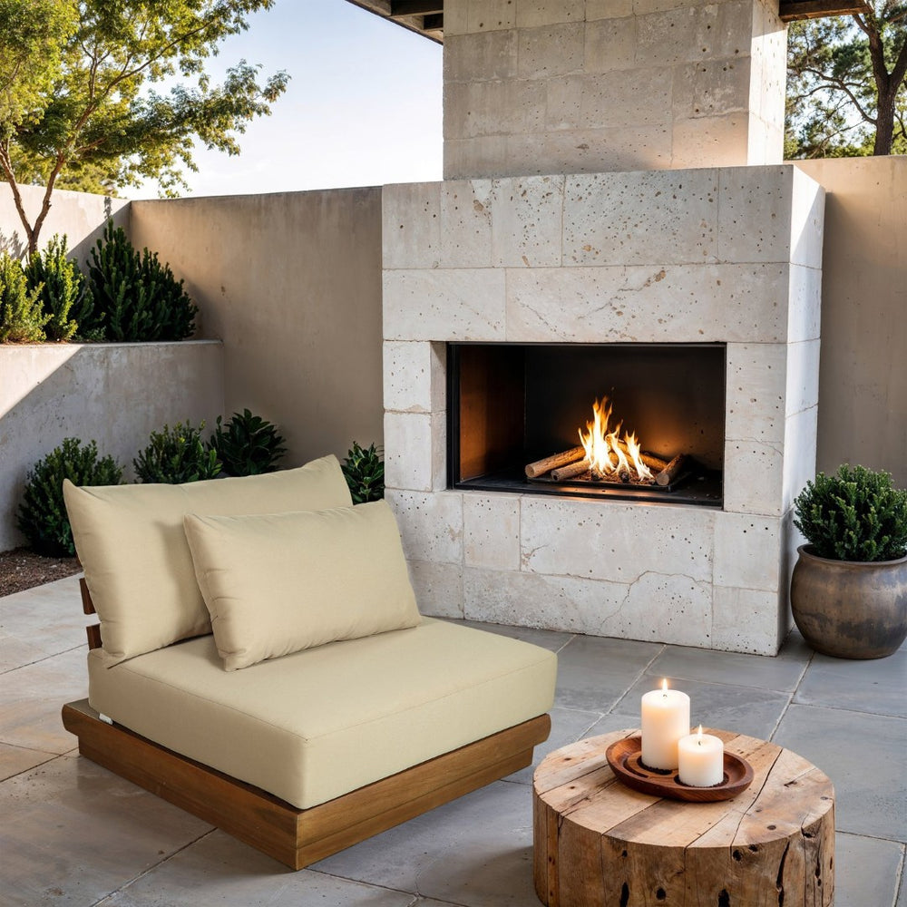 Meridian Furniture Mirella Teak Modular Armless Patio Chair with Plush Water Resistant Cushions for Outdoor Seating Tan 111Tan-Armless