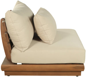 Meridian Furniture Mirella Teak Modular Armless Patio Chair with Plush Water Resistant Cushions for Outdoor Seating Tan 111Tan-Armless