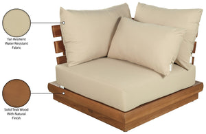 Meridian Furniture Mirella Solid Teak Modular Outdoor Corner Chair with Cushioned Weather Resistant Patio Seating Tan 111Tan-Corner