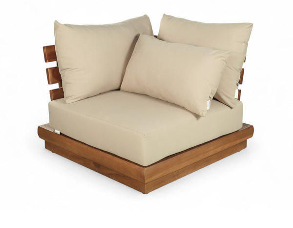 Meridian Furniture Mirella Solid Teak Modular Outdoor Corner Chair with Cushioned Weather Resistant Patio Seating Tan 111Tan-Corner