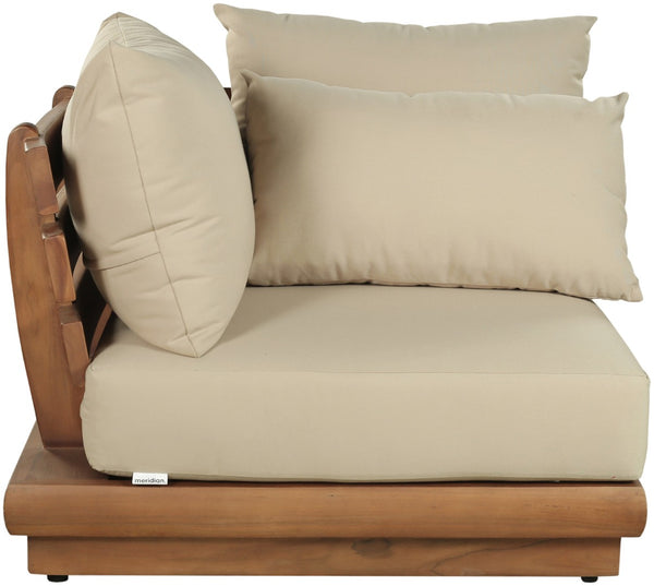 Meridian Furniture Mirella Solid Teak Modular Outdoor Corner Chair with Cushioned Weather Resistant Patio Seating Tan 111Tan-Corner
