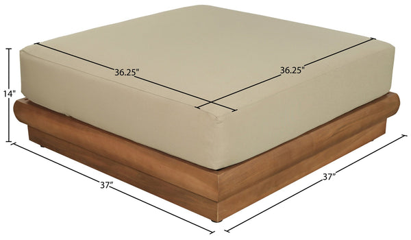 Meridian Furniture Mirella Teak Frame Modular Outdoor Ottoman with Plush Water Resistant Cushioned Seat Tan 111Tan-Ott