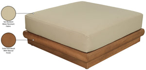 Meridian Furniture Mirella Teak Frame Modular Outdoor Ottoman with Plush Water Resistant Cushioned Seat Tan 111Tan-Ott