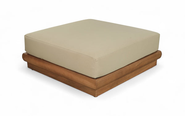 Meridian Furniture Mirella Teak Frame Modular Outdoor Ottoman with Plush Water Resistant Cushioned Seat Tan 111Tan-Ott