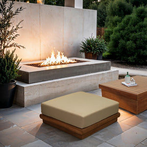 Meridian Furniture Mirella Teak Frame Modular Outdoor Ottoman with Plush Water Resistant Cushioned Seat Tan 111Tan-Ott