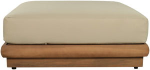 Meridian Furniture Mirella Teak Frame Modular Outdoor Ottoman with Plush Water Resistant Cushioned Seat Tan 111Tan-Ott