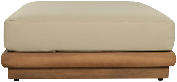 Meridian Furniture Mirella Teak Frame Modular Outdoor Ottoman with Plush Water Resistant Cushioned Seat Tan 111Tan-Ott