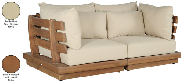 Meridian Furniture Mirella Teak Frame Outdoor Modular Sofa with Plush Water Resistant Fabric Cushions 111Tan-S2A