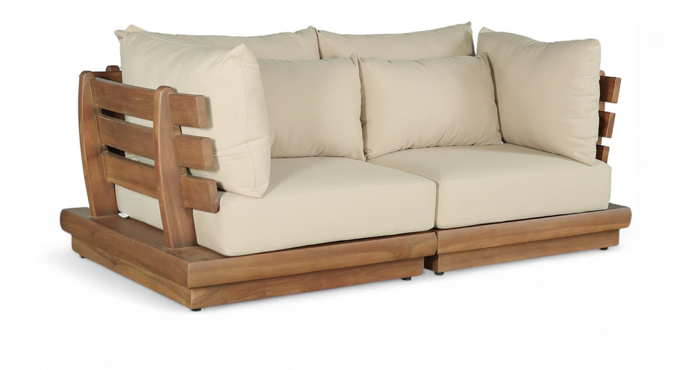 Meridian Furniture Mirella Teak Frame Outdoor Modular Sofa with Plush Water Resistant Fabric Cushions 111Tan-S2A
