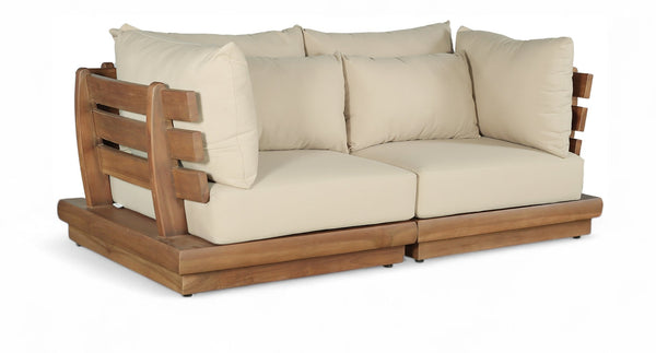 Meridian Furniture Mirella Teak Frame Outdoor Modular Sofa with Plush Water Resistant Fabric Cushions 111Tan-S2A