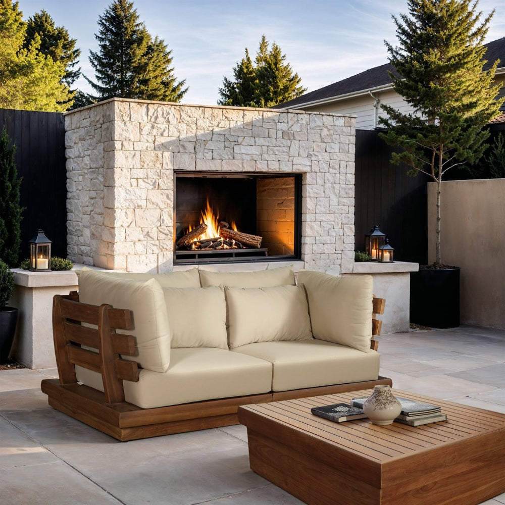 Meridian Furniture Mirella Teak Frame Outdoor Modular Sofa with Plush Water Resistant Fabric Cushions 111Tan-S2A
